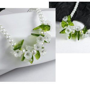 May Birthday Bridal Prom Faux Pearl Acrylic Resin Lily Of The Valley Necklace
